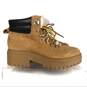 Marc Fisher Nairy Lace-Up Combat Leather Suede Shearling Lug Sole Boots Sz 8